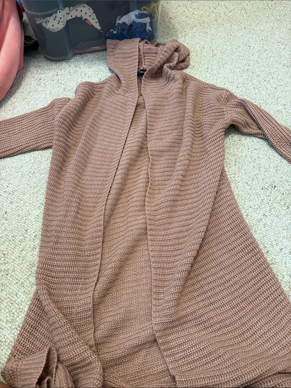 Forever 21 Mauve-Brown Hooded Open-Front Knit Cardigan